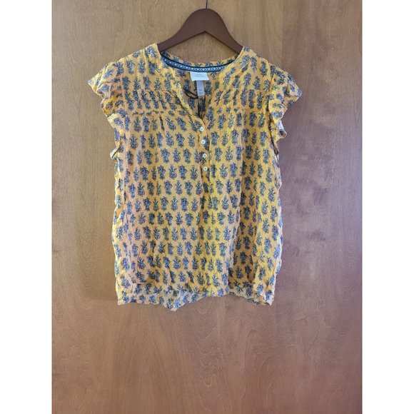 Women's 1/4 Button Down Flutter Sleeve Blouse -Knox Rose Sahara Gold Floral  XS - Picture 3 of 7